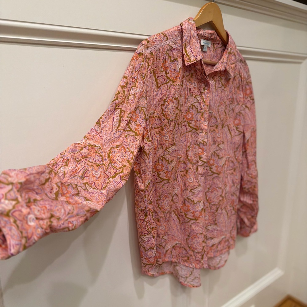 Sundance Poppy Bloom paisley print cotton blouse top in pink and orange - Picture 10 of 13